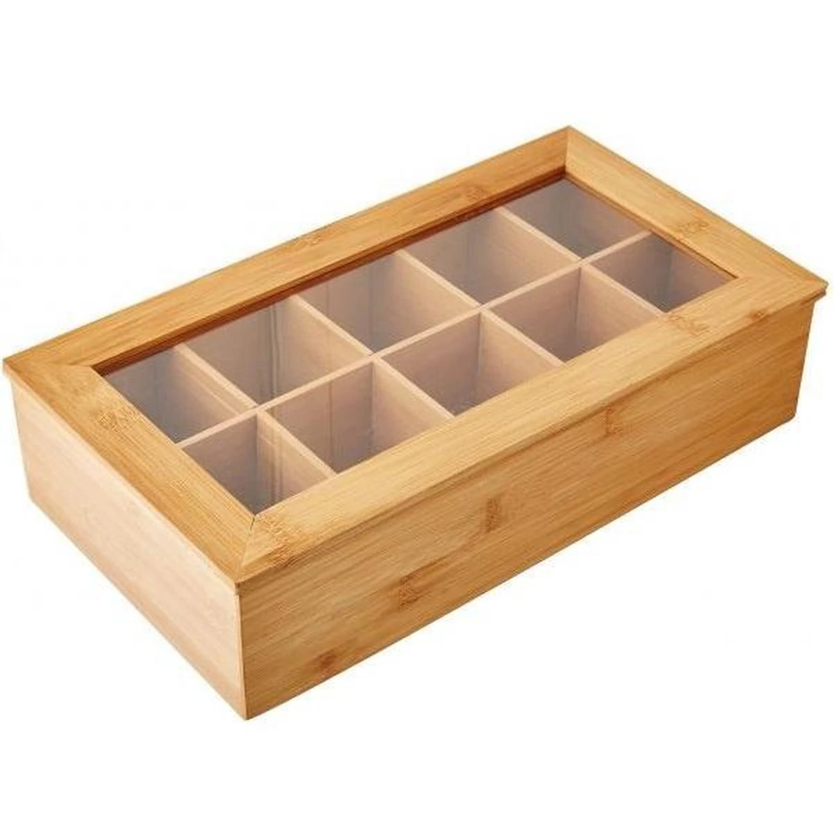 Merkloos FSC® Bamboe Theedoos Met 10 Vakken - Theekist Bamboe Hout - Met Deksel En Venster - Thee Doos - Thea Box - Afm. 36 X 20 X 9 Cm 2 Merkloos FSC® Bamboe Theedoos Met 10 Vakken - Theekist Bamboe Hout - Met Deksel En Venster - Thee Doos - Thea Box - Afm. 36 X 20 X 9 Cm - Afbeelding 2