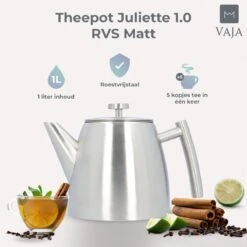 Vaja® Theepot Camille Met Filter - Zilver - 1.0L - RVS Dubbelwandig - Theekan -Kookgerei Koning Verkoop 1200x1200 847