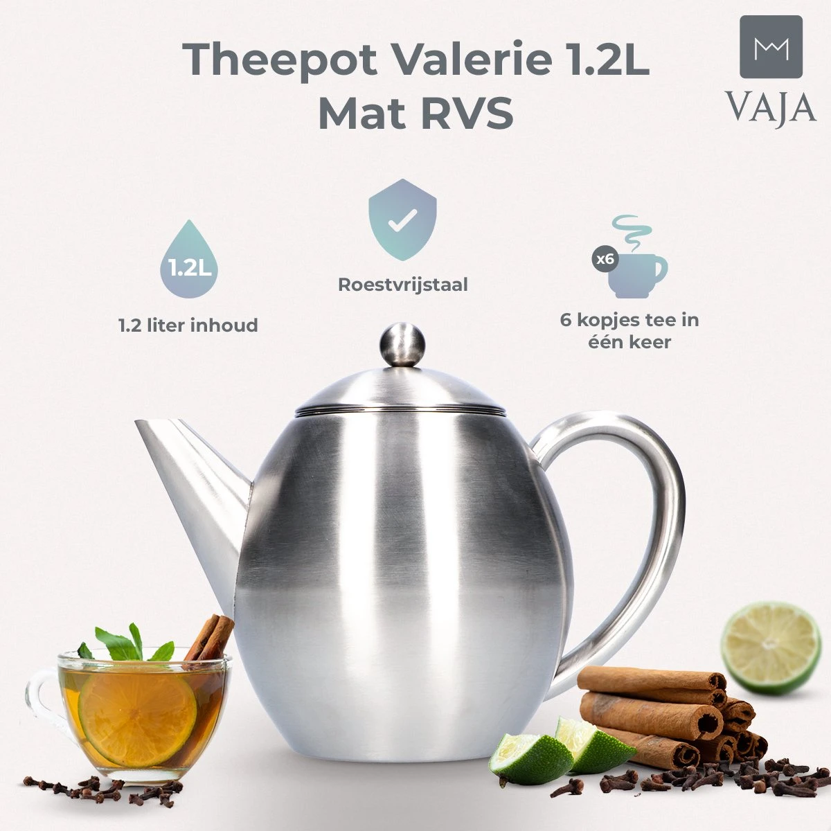 Vaja Valerie - Theepot Met Filter - Dubbelwandig - RVS - 1.2L 11 Vaja Valerie - Theepot Met Filter - Dubbelwandig - RVS - 1.2L - Afbeelding 11