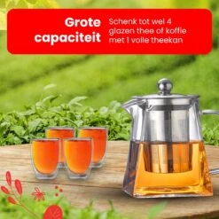 Procidi® Glazen Theepot Met Filter - Theekan Met Infuser - Dubbelwandig Borosilicaat Glas - Thee Thermoskan - Koffiekan 750 ML - Teapot -Kookgerei Koning Verkoop 1200x1200 898