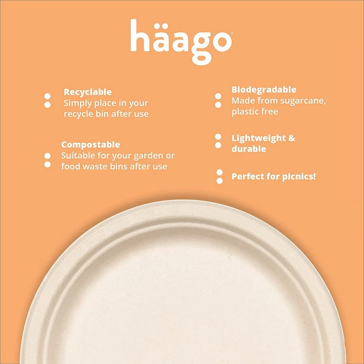 Haago 100 Biologisch Afbreekbare Ronde Borden Set Van Suikerriet, Large (26cm) En Small (18cm) - Milieuvriendelijk En Composteerbaar 6 Haago 100 Biologisch Afbreekbare Ronde Borden Set Van Suikerriet, Large (26cm) En Small (18cm) - Milieuvriendelijk En Composteerbaar - Afbeelding 6