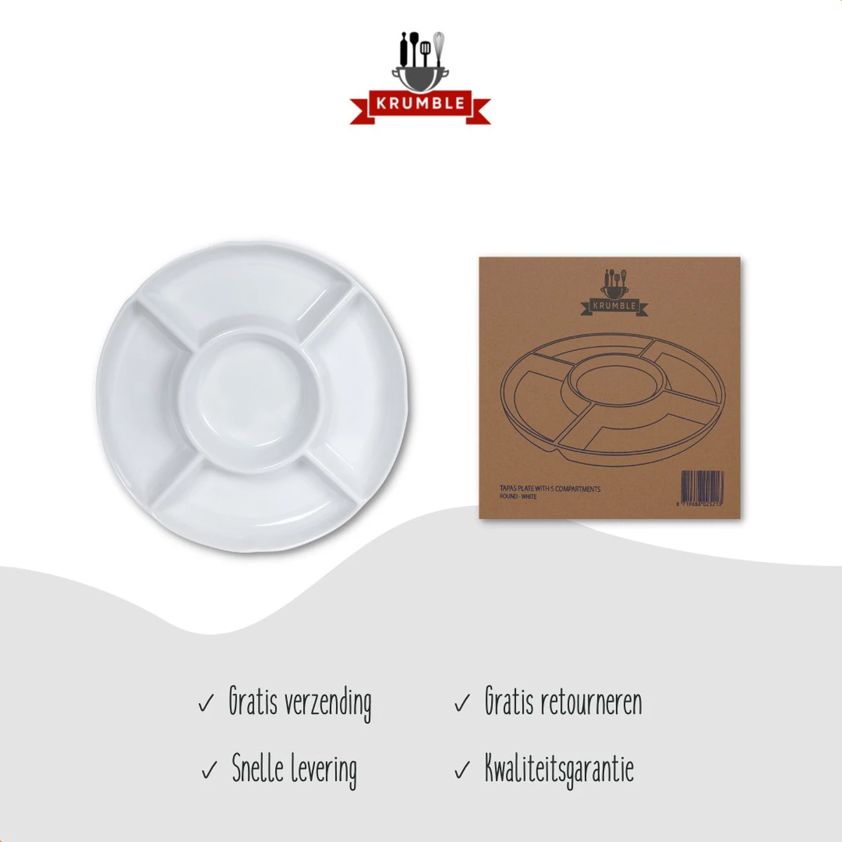 Krumble Tapasbord Met 5 Vakken / Servies / Borden / Hapjesbord / Serveerschalen / Serveerborden / Gourmetbord - Wit 8 Krumble Tapasbord Met 5 Vakken / Servies / Borden / Hapjesbord / Serveerschalen / Serveerborden / Gourmetbord - Wit - Afbeelding 8