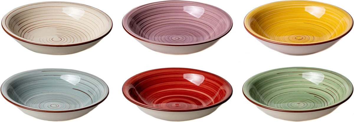 Tavola - Diepe Borden - Kleurrijk - Ø21cm - (6 Stuks) 1 Tavola - Diepe Borden - Kleurrijk - Ø21cm - (6 Stuks)