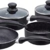 Herzberg HG-5003BK: 8 Pieces Marble Cookware Set - Black