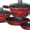 Luxe 10-delige Koekenpannenset - Inductie - Voor Alle Warmtebronnen - Met Glazen Deksels - Rood
