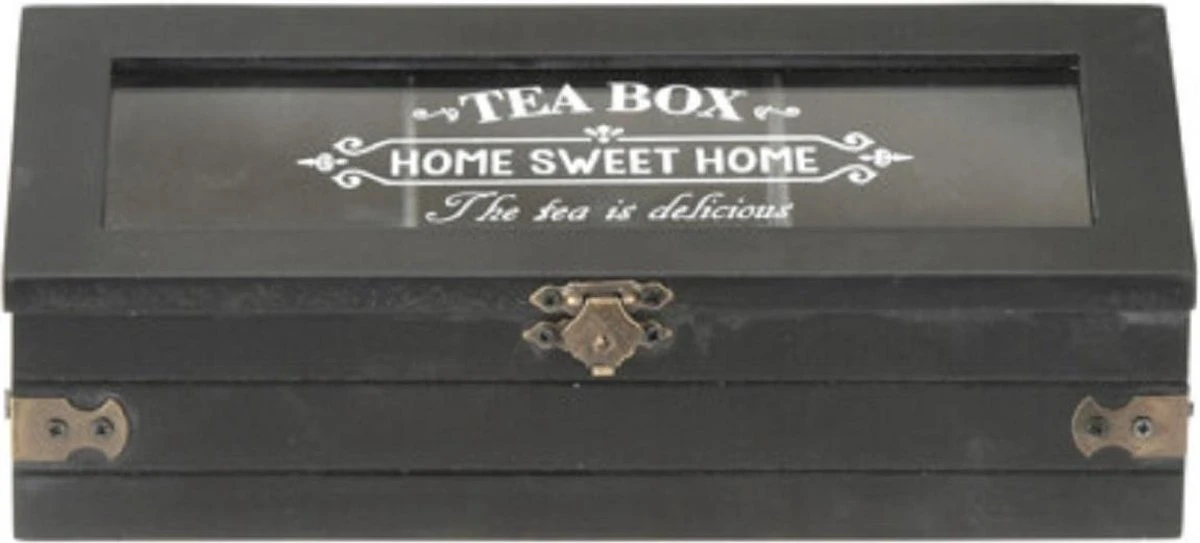 Excellent Houseware Houten Theedoos/theekist Met 3 Vakken - 24 X 9 X 9 Cm - Antraciet - Theedozen 2 Excellent Houseware Houten Theedoos/theekist Met 3 Vakken - 24 X 9 X 9 Cm - Antraciet - Theedozen - Afbeelding 2