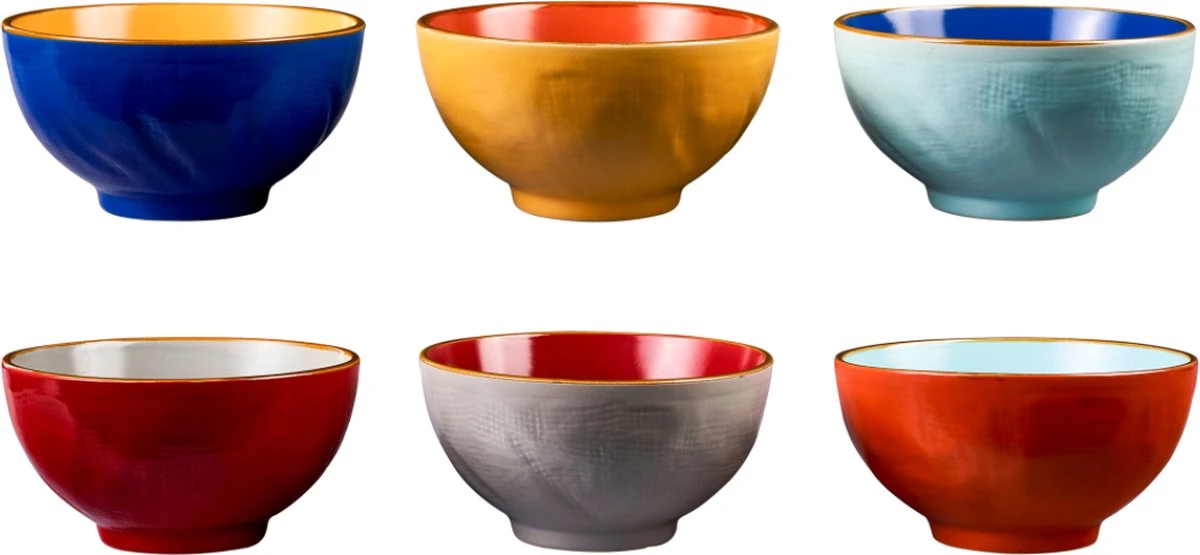 Vivi Oggi - Kom - Ontbijtkom - Kommen Set Van 6 - Ø 14cm - Kleurrijk - Italië 1 Vivi Oggi - Kom - Ontbijtkom - Kommen Set Van 6 - Ø 14cm - Kleurrijk - Italië