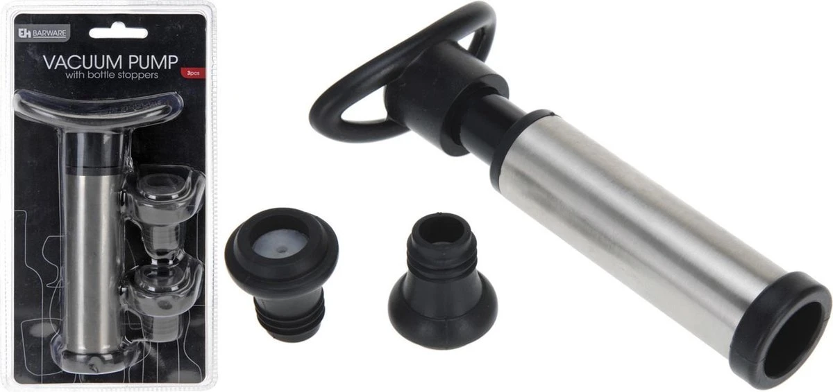 Excellent Houseware Vacuum Wijnpomp/wijnbespaarder RVS Met 2 Siliconen Stoppen - Wijnbenodigdheden 2 Excellent Houseware Vacuum Wijnpomp/wijnbespaarder RVS Met 2 Siliconen Stoppen - Wijnbenodigdheden - Afbeelding 2
