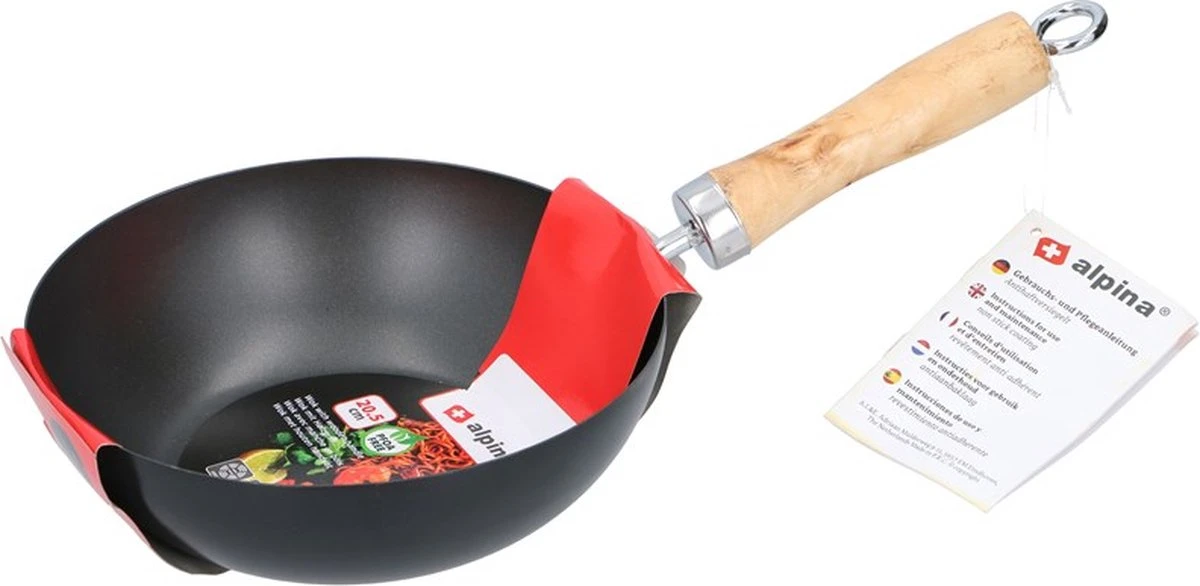 Alpina Wokpan 20 Cm Staal/hout Zwart/blank 2 Alpina Wokpan 20 Cm Staal/hout Zwart/blank - Afbeelding 2