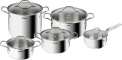 Tefal Intuition Pannenset 5-Pannen Kookset - Steelpan Ø 16 Cm, Kookpan 18/20/24 Cm, Soeppan 22 Cm - Zilver