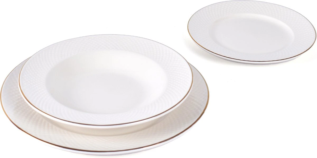 LeRijn® Serviesset Deventer 8 Persoons - 24 Delig - Licht Crème Wit Met Gouden Rand En Motief - Dinerborden - Soepborden - Dessertborden - Borden Servies - Bordenset 11 LeRijn® Serviesset Deventer 8 Persoons - 24 Delig - Licht Crème Wit Met Gouden Rand En Motief - Dinerborden - Soepborden - Dessertborden - Borden Servies - Bordenset - Afbeelding 11