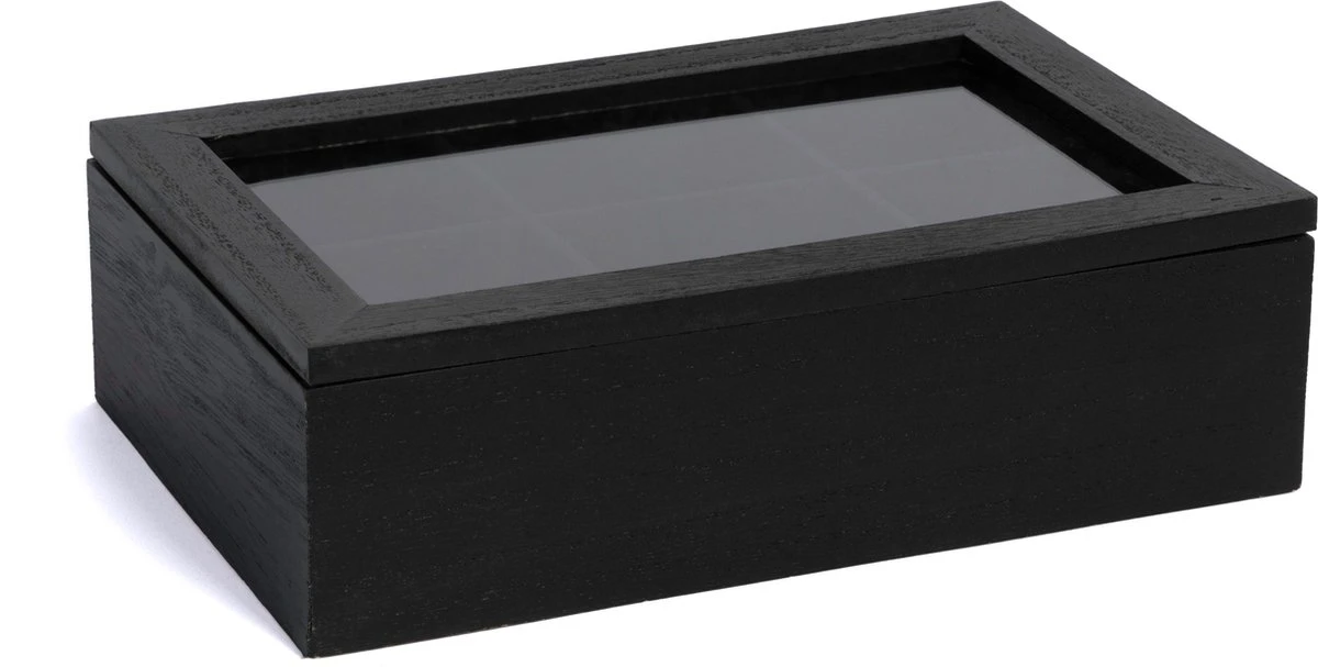 CasaLupo Theedoos Zwart 6-vaks - Met Fluweel - 24 X 16 Cm 2 CasaLupo Theedoos Zwart 6-vaks - Met Fluweel - 24 X 16 Cm - Afbeelding 2