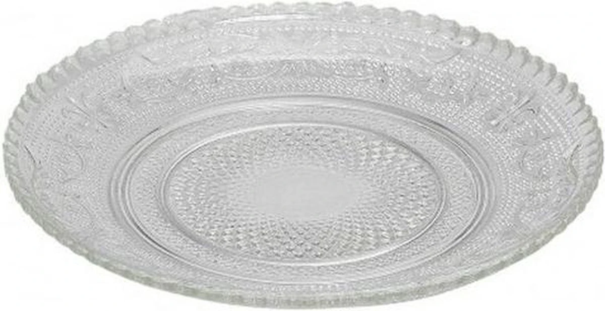 Merkloos 12x Dessert/gebaksbordjes Glas Barok 15 Cm - Kleine Glazen Bordjes - Tafel Dekken 1 Merkloos 12x Dessert/gebaksbordjes Glas Barok 15 Cm - Kleine Glazen Bordjes - Tafel Dekken