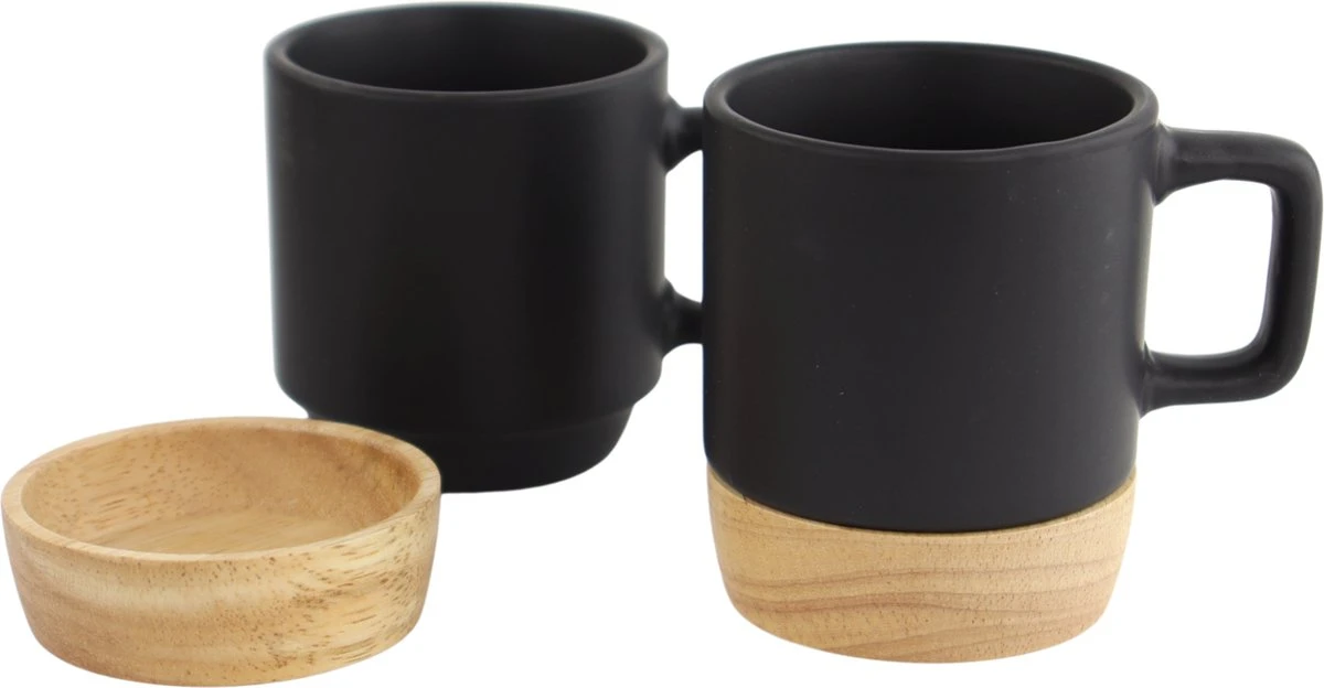 Orange85 Espresso Kopjes - Zwart - Set Van 4 - Met Bamboe Onderzetter - Met Oor - Koffiekopjes 2 Orange85 Espresso Kopjes - Zwart - Set Van 4 - Met Bamboe Onderzetter - Met Oor - Koffiekopjes - Afbeelding 2