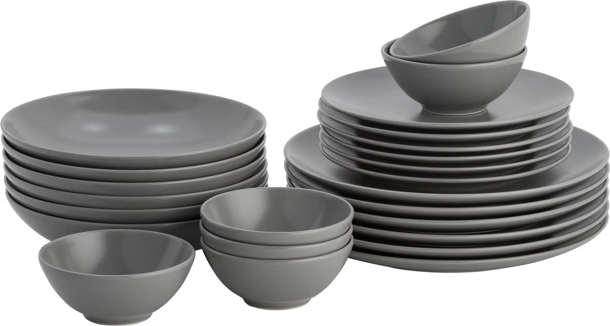 Lite-Body Serviesset Hermes - Grijs Mat - 6 Personen - 24 Delig 1 Lite-Body Serviesset Hermes - Grijs Mat - 6 Personen - 24 Delig