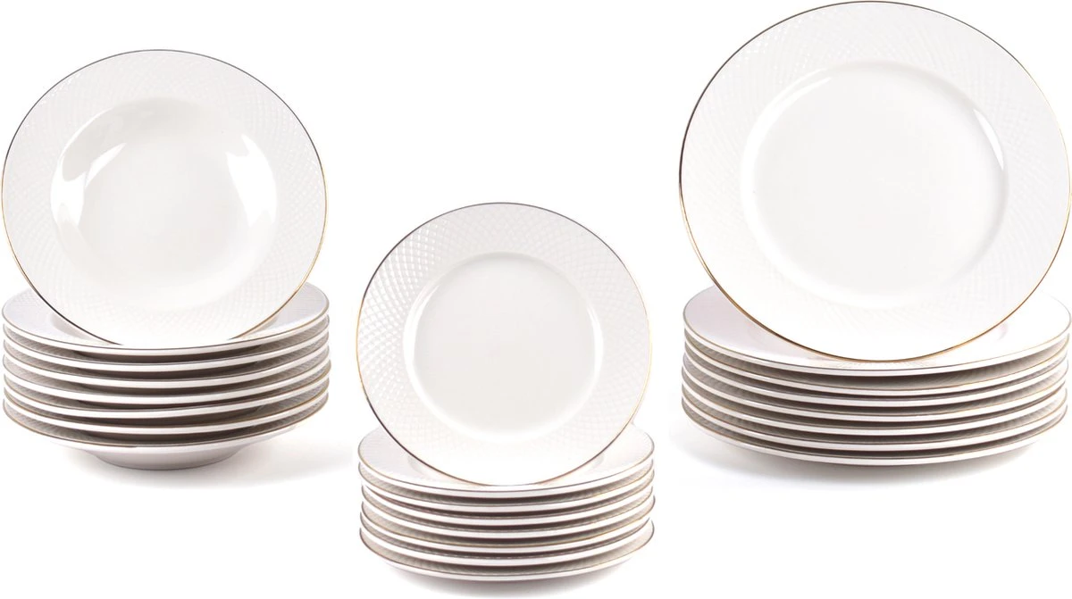 LeRijn® Serviesset Deventer 8 Persoons - 24 Delig - Licht Crème Wit Met Gouden Rand En Motief - Dinerborden - Soepborden - Dessertborden - Borden Servies - Bordenset 6 LeRijn® Serviesset Deventer 8 Persoons - 24 Delig - Licht Crème Wit Met Gouden Rand En Motief - Dinerborden - Soepborden - Dessertborden - Borden Servies - Bordenset - Afbeelding 6