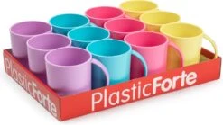 Merkloos 12x Gekleurde Drinkbekers/mokken Kunststof 350 Ml - Limonade Bekers - Campingservies/picknickservies