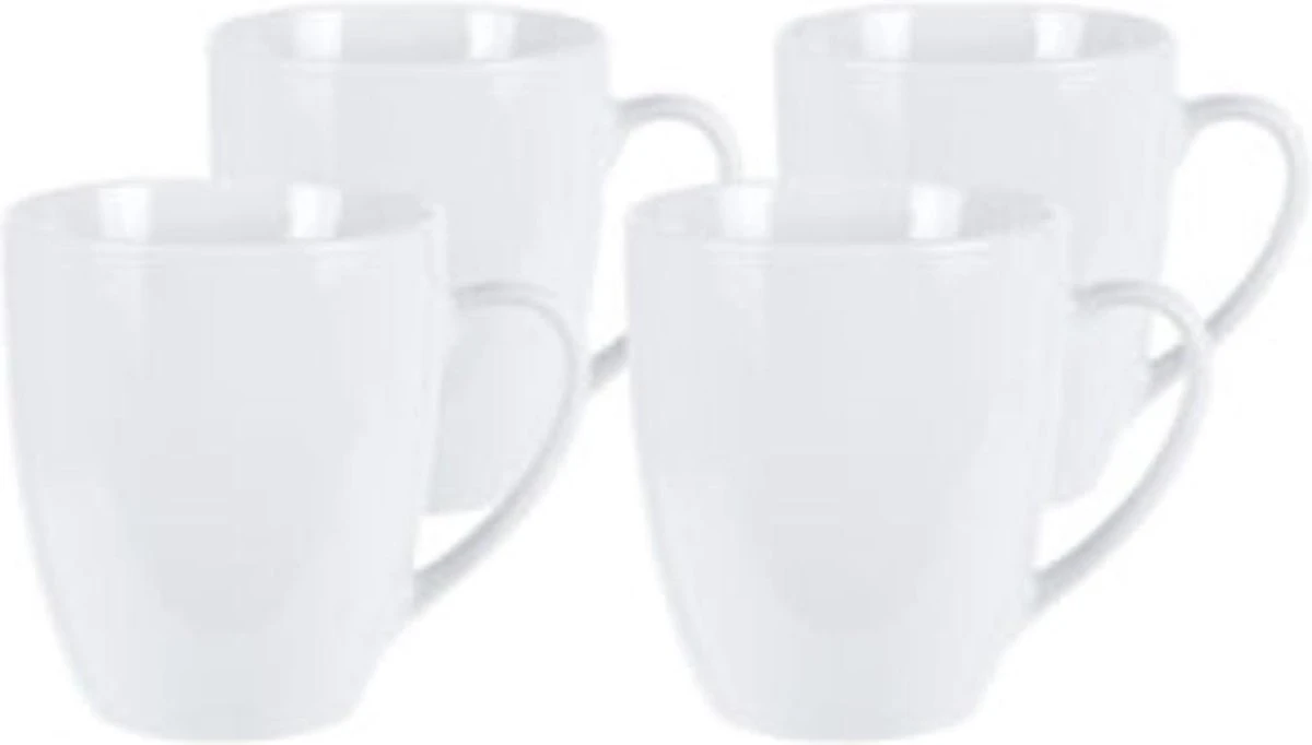 Excellent Houseware Set Van 4x Stuks Bekers/mokken Wit 380 Ml Van Porselein - Melkbekers 4 Excellent Houseware Set Van 4x Stuks Bekers/mokken Wit 380 Ml Van Porselein - Melkbekers - Afbeelding 4