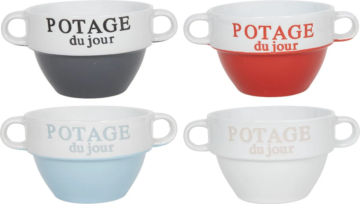 Tavola - Soepkom - 4 Stuks - Keramiek - 4 Kleuren - 12.5X8.5Cm - Potage Du Jour 2 Tavola - Soepkom - 4 Stuks - Keramiek - 4 Kleuren - 12.5X8.5Cm - Potage Du Jour - Afbeelding 2
