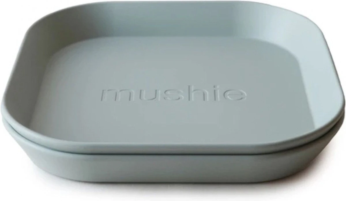 Mushie - Kinderservies Borden Vierkant (Set Van 2) - Borden - Sage 1 Mushie - Kinderservies Borden Vierkant (Set Van 2) - Borden - Sage