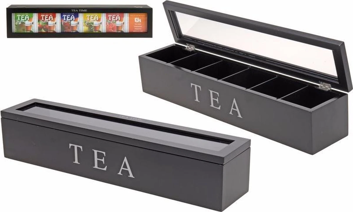 Merkloos 6 Vaks Theedoos - Zwart - 43 Cm 1 Merkloos 6 Vaks Theedoos - Zwart - 43 Cm