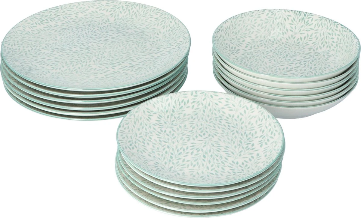 4goodz Jasmijn Groen 18-delig Servies Porselein 6 Persoons 6 4goodz Jasmijn Groen 18-delig Servies Porselein 6 Persoons - Afbeelding 6