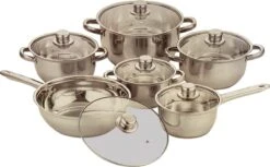 KooKKunst Holland RVS Pannenset 12 Delig Inductie - Inclusief Deksels - Ø 16, 16, 18, 20, 24 & 24 Cm