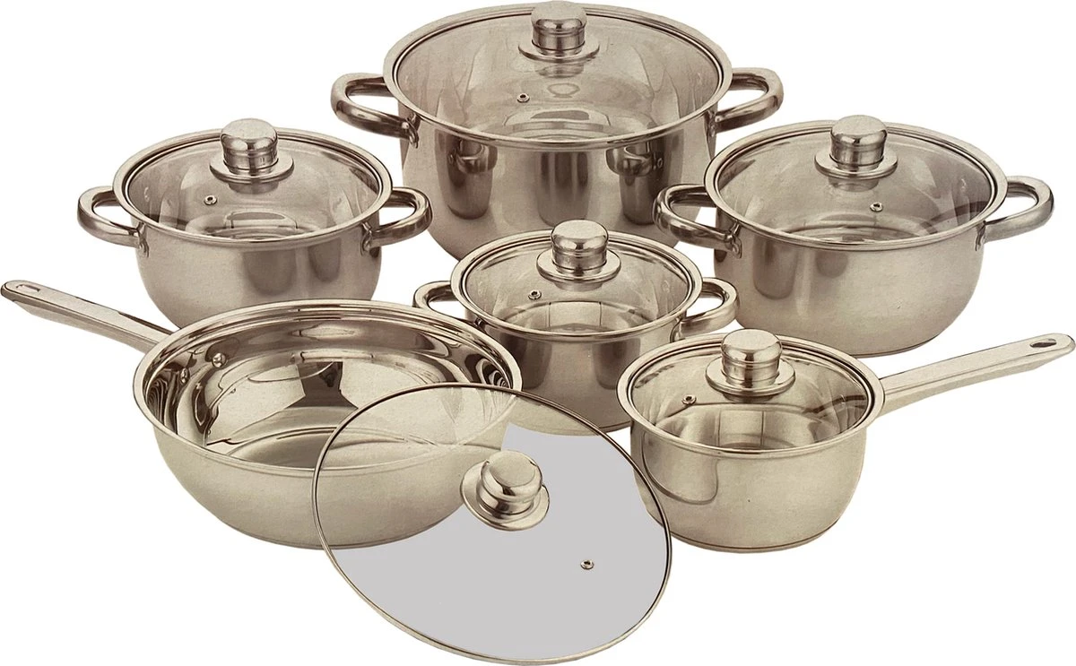 KooKKunst Holland RVS Pannenset 12 Delig Inductie - Inclusief Deksels - Ø 16, 16, 18, 20, 24 & 24 Cm 1 KooKKunst Holland RVS Pannenset 12 Delig Inductie - Inclusief Deksels - Ø 16, 16, 18, 20, 24 & 24 Cm