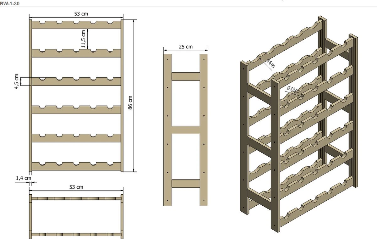 Wijnrek -Hout Wijnrek -Bottle Rack- 86x53,5x25 Cm (LxBxD) - Hout - 30 Flessen Flessenrek Modulair En Stapelbaar - Flessenhouder Staand 3 Wijnrek -Hout Wijnrek -Bottle Rack- 86x53,5x25 Cm (LxBxD) - Hout - 30 Flessen Flessenrek Modulair En Stapelbaar - Flessenhouder Staand - Afbeelding 3