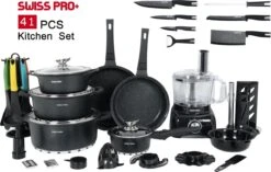 Swiss Pro+ - SWP41D22 - Pannenset 41 Delig - Foodprocessor - Messenblok 8 Delig - Kookgerei Set Met Houder 7 Delig - Starters Pakket - 2022 Serie - Limited Edition -uitzet -Kookgerei Koning Verkoop 1200x765 9