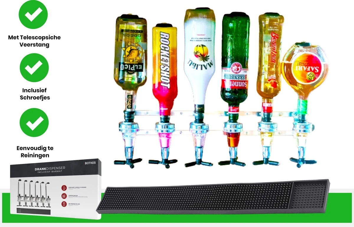 Drankdispenser Met Barmat - Mancave Decoratie - Bar Butler - Muurdispenser - 6 Flessen 5 Drankdispenser Met Barmat - Mancave Decoratie - Bar Butler - Muurdispenser - 6 Flessen - Afbeelding 5