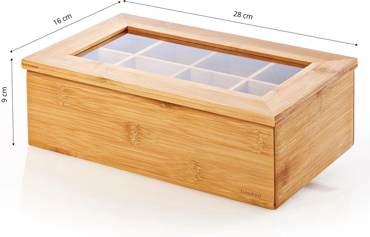 Lumaland Cuisine - Theedoos Van Bamboe - Theebox Met 8 Vakken - Duurzam Decoratief Materiaal - Ca. 28 X 16 X 9 Cm 7 Lumaland Cuisine - Theedoos Van Bamboe - Theebox Met 8 Vakken - Duurzam Decoratief Materiaal - Ca. 28 X 16 X 9 Cm - Afbeelding 7
