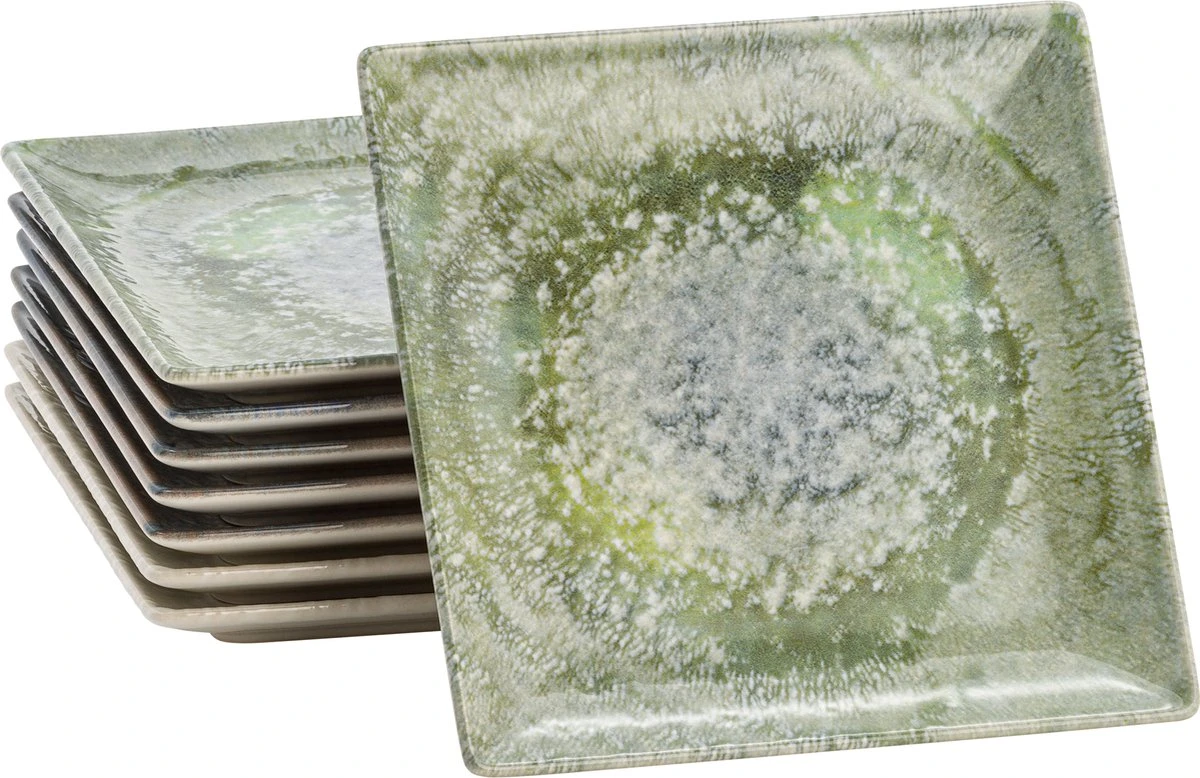 Lite-Body Hermes Gebaksbordjes - Set Van 8 Stuks - Ø16 Cm - Groen Reliëf 1 Lite-Body Hermes Gebaksbordjes - Set Van 8 Stuks - Ø16 Cm - Groen Reliëf