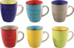 Tavola - Koffiemok - Malaga Serie - Aardewerk - Koffiebeker - (6 Stuks) - Kleurrijk