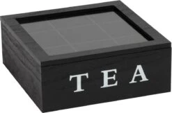 Merkloos Theekist - Zwart - Hout 9-Vaks - Glazen Deksel - Theedoos -Kookgerei Koning Verkoop 1200x792 14
