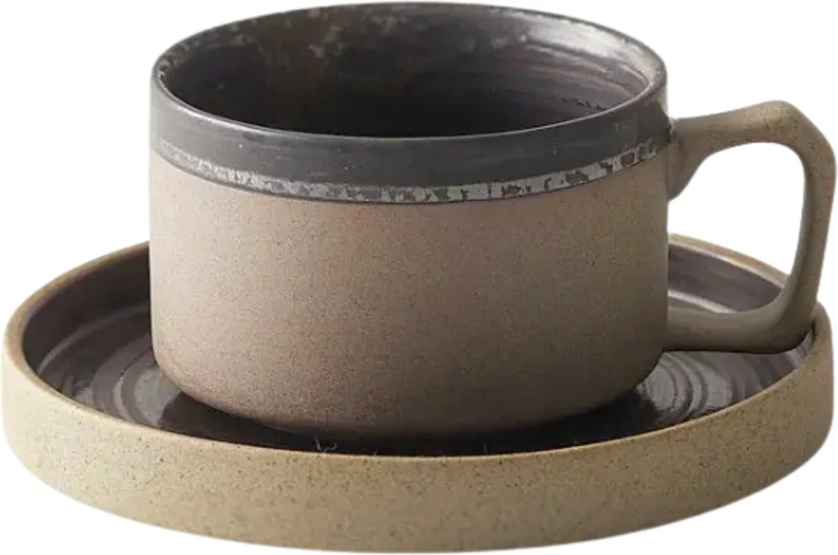 House Of Husk® Keramieke Kop En Schotel Set - Koffiekopjes - Theemokken - Koffiemokken - 250 Ml - Bruin Aardewerk 1 House Of Husk® Keramieke Kop En Schotel Set - Koffiekopjes - Theemokken - Koffiemokken - 250 Ml - Bruin Aardewerk