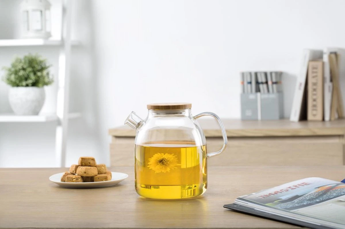 S091 Glazen Theepot Met Bamboedeksel - 1600 Ml - Samadoyo 3 S091 Glazen Theepot Met Bamboedeksel - 1600 Ml - Samadoyo - Afbeelding 3