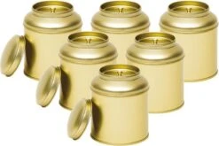 Merkloos Theeblik Goud Met Aroma Deksel 100 Gram | 6 Stuks