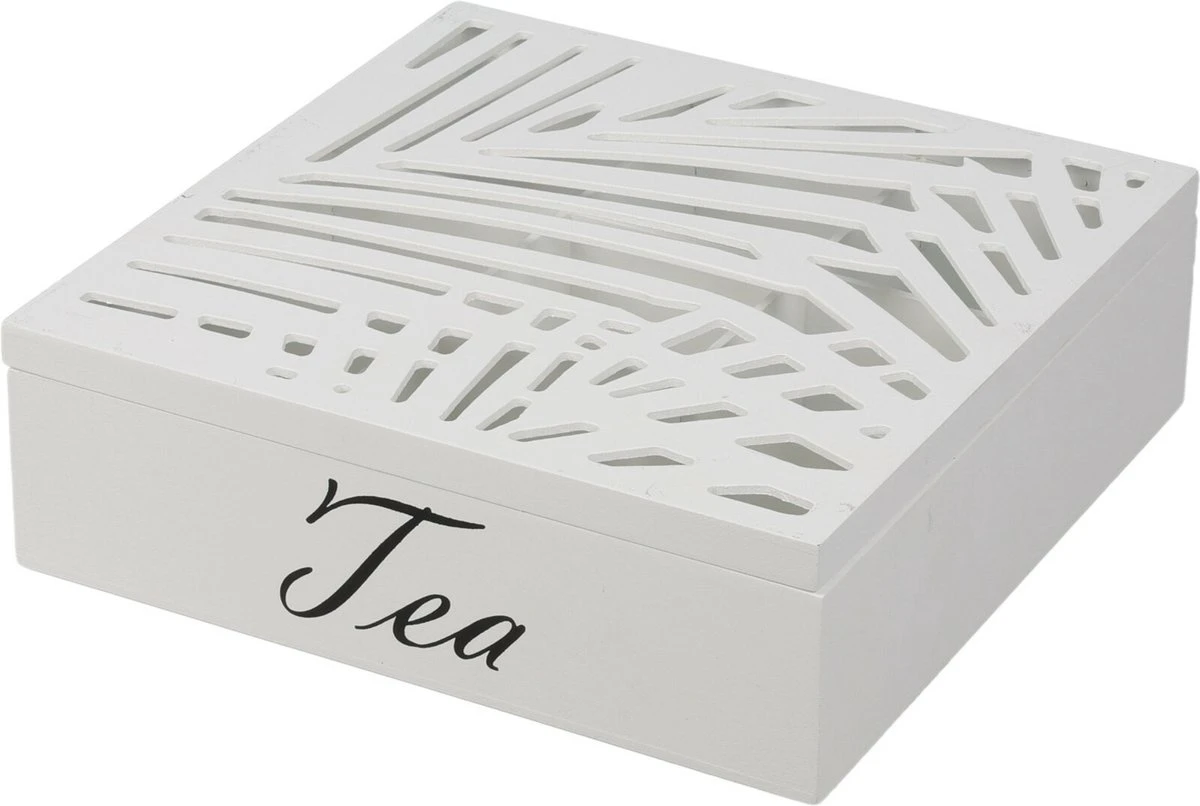 Excellent Houseware Theedoos/theekist - 9 Vaks - Hout - Wit 1 Excellent Houseware Theedoos/theekist - 9 Vaks - Hout - Wit