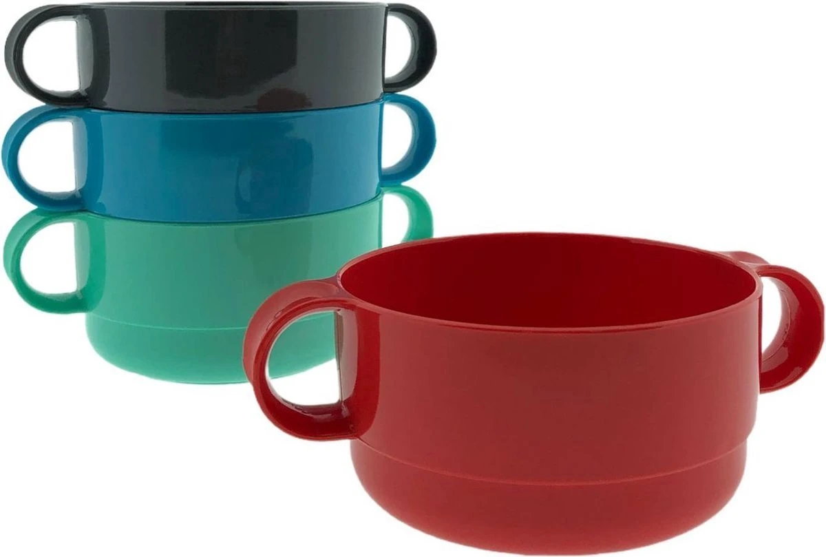 Stapelbare Kunststof Soepkop - Soepkom - 11,5 X 6 Cm - 4 Stuks - Assorti 1 Stapelbare Kunststof Soepkop - Soepkom - 11,5 X 6 Cm - 4 Stuks - Assorti