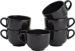 Lite-Body Soepkom Met Oor - Ø 11 - Set Van 6 Stuks - 400 Ml - Zwart Mat