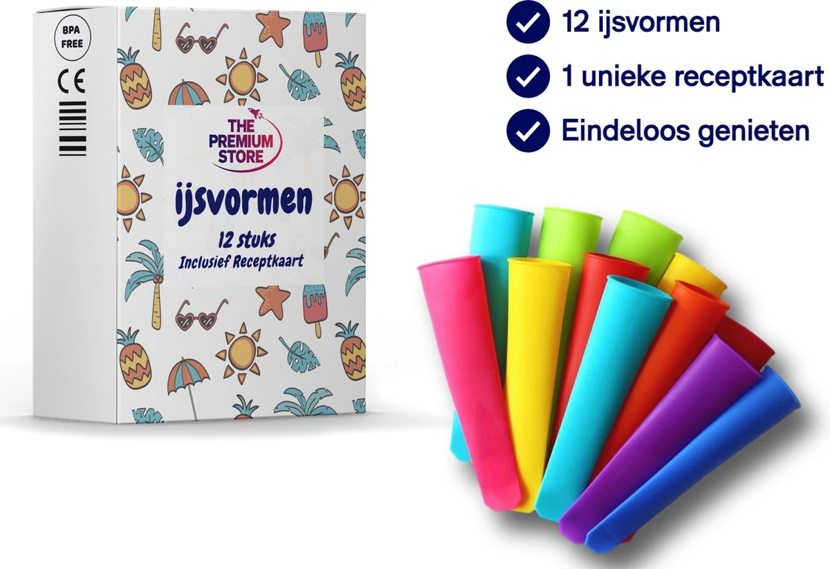 Siliconen IJslolly Vormpjes (12 Stuks) - IJsvormpjes - XL - Extra Kleuren - IJs Maken - Vaatwasser Bestendig - BPA Vrij - Met Receptkaart 5 Siliconen IJslolly Vormpjes (12 Stuks) - IJsvormpjes - XL - Extra Kleuren - IJs Maken - Vaatwasser Bestendig - BPA Vrij - Met Receptkaart - Afbeelding 5