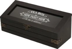 Excellent Houseware Houten Theedoos/theekist Met 3 Vakken - 24 X 9 X 9 Cm - Antraciet - Theedozen