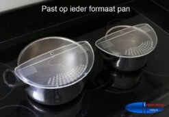 Afgieter – Veilig Afgieten – Solide Compacte Keuken Afgietdeksel - Afgiethulp - Keuken Zeef - Transparant - Koken -Kookgerei Koning Verkoop 1200x829 6