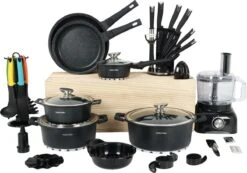 Swiss Pro+ - SWP41D22 - Pannenset 41 Delig - Foodprocessor - Messenblok 8 Delig - Kookgerei Set Met Houder 7 Delig - Starters Pakket - 2022 Serie - Limited Edition -uitzet -Kookgerei Koning Verkoop 1200x839 2