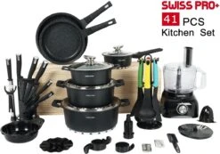 Swiss Pro+ - SWP41D22 - Pannenset 41 Delig - Foodprocessor - Messenblok 8 Delig - Kookgerei Set Met Houder 7 Delig - Starters Pakket - 2022 Serie - Limited Edition -uitzet -Kookgerei Koning Verkoop 1200x839 3