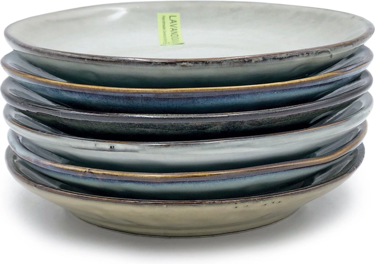 Lavandoux - Gebaksbordjes - Petit Fours - Ø14 Cm - Beige/Grijs - Set Van 6 1 Lavandoux - Gebaksbordjes - Petit Fours - Ø14 Cm - Beige/Grijs - Set Van 6