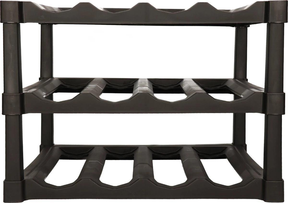 Excellent Houseware Wijnrek / Flessenrek - Zwart - Kunststof - 39 X 30 X 25 Cm Voor 12x Flessen 2 Excellent Houseware Wijnrek / Flessenrek - Zwart - Kunststof - 39 X 30 X 25 Cm Voor 12x Flessen - Afbeelding 2