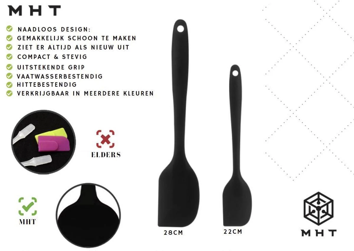 Spatel - Sillicone - 2 Stuks - Zwart - Groot En Klein - 28 En 22cm - Kunststof - Siliconen 5 Spatel - Sillicone - 2 Stuks - Zwart - Groot En Klein - 28 En 22cm - Kunststof - Siliconen - Afbeelding 5