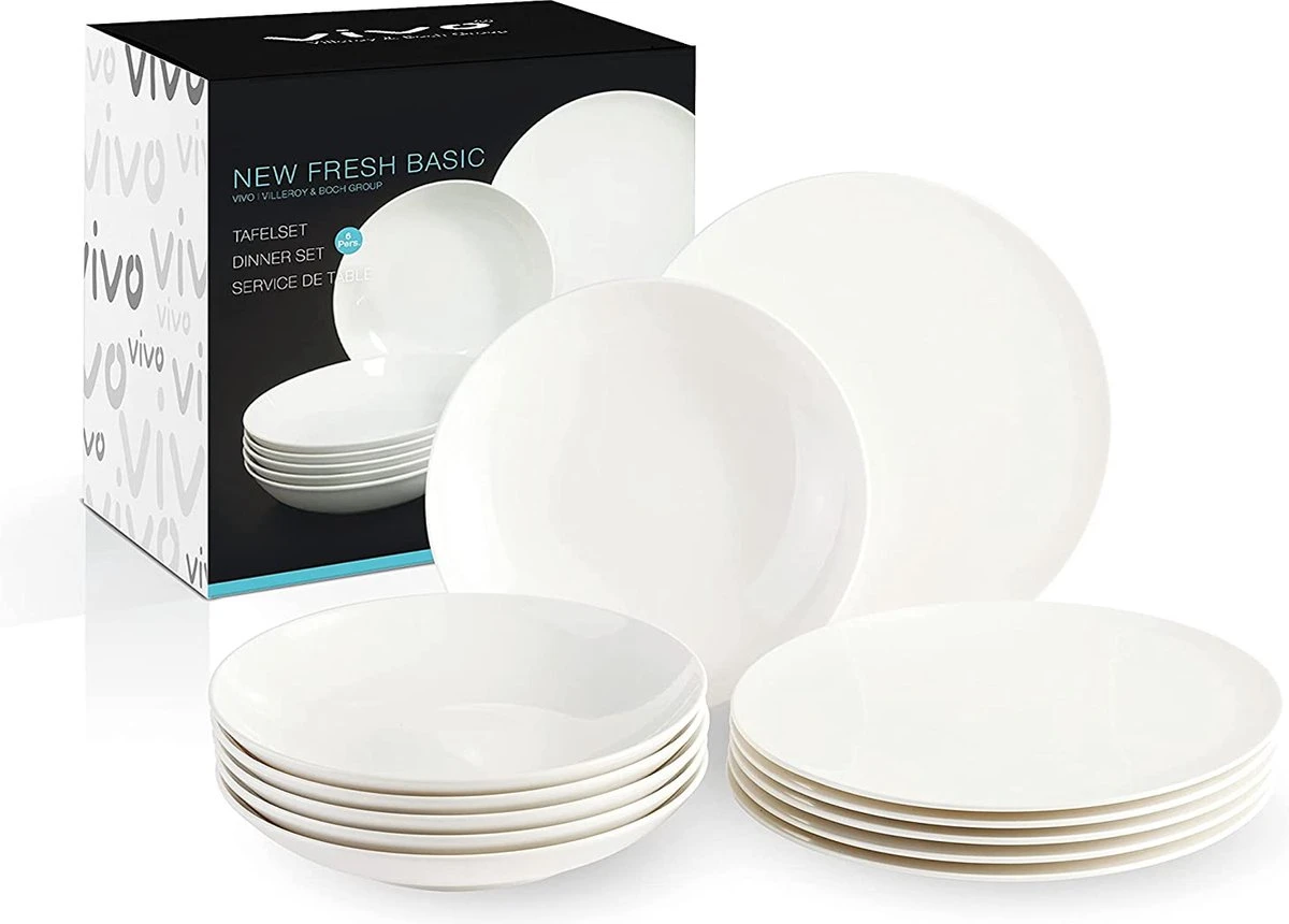 Villeroy & Boch, Vivo 19-5254-7611 Tafelservies Voor Maximaal 6 Personen, 12 Stuks, Premium Porselein, Wit 3 Villeroy & Boch, Vivo 19-5254-7611 Tafelservies Voor Maximaal 6 Personen, 12 Stuks, Premium Porselein, Wit - Afbeelding 3